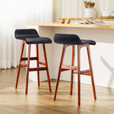 Main Ridge black PU leather and plywood wooden bar stool 2pcs set with walnut tones in a kitchen
