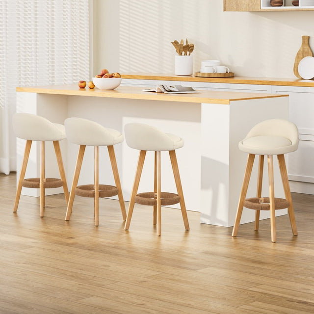 Skye beige bentwood bar stool with padded leather seat in a modern kitchen