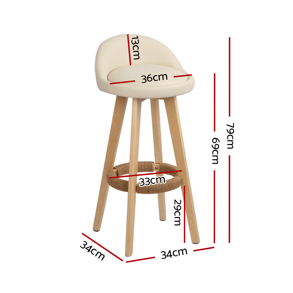 Artiss Dalvey bar stool beige leather seat and wooden leg detail — Allure Home Collections