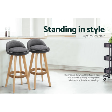 Artiss Dalvey grey linen bar stool padded seat close-up — Allure Home Collections