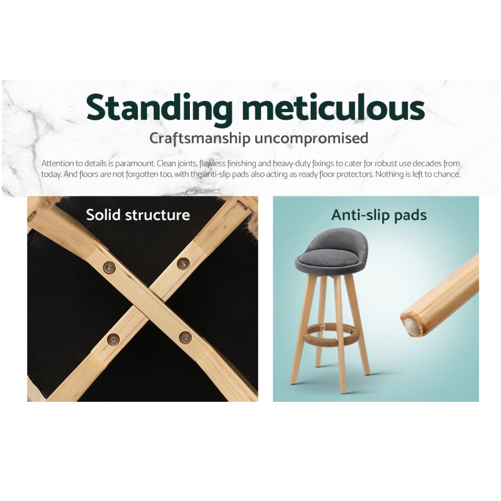 Four Artiss Dalvey grey linen bar stools in contemporary dining — Allure Home Collections