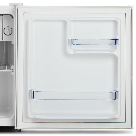 Door storage of the white 48 L bar fridge holding bottles