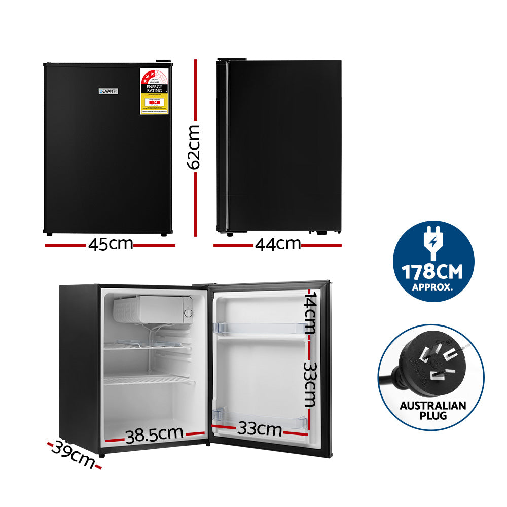 Bar fridge door open showing shelves and 5 L chiller compartment