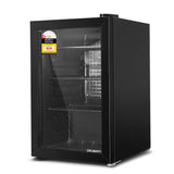Dimension view of the 70 L black glass door bar fridge