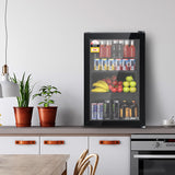 Black 70 L bar fridge with double glazed glass door, front view