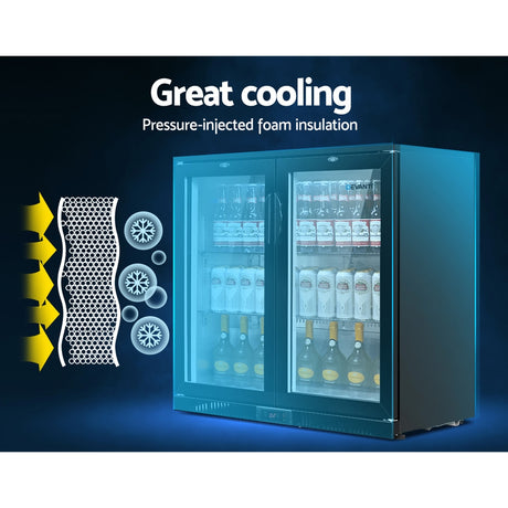 Digital temperature display on the front of the 198 L bar fridge