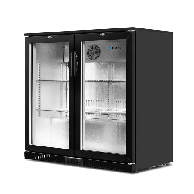 Bar fridge used as a drinks display in a cafe setting