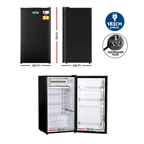 95 L black bar fridge shown at an angle