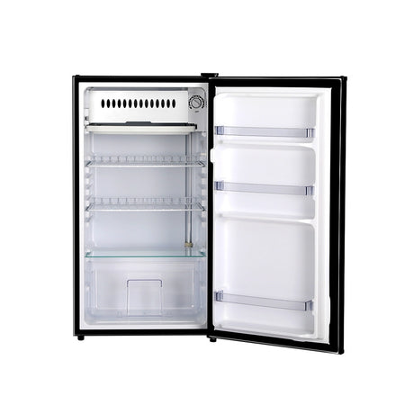 Bar fridge interior with shelves, crisper drawer and chiller compartment