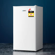 White 95 L bar fridge with door closed, front view