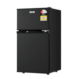 Dimension view of the 85 L black bar fridge, 85.5 cm high