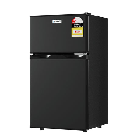 Dimension view of the 85 L black bar fridge, 85.5 cm high