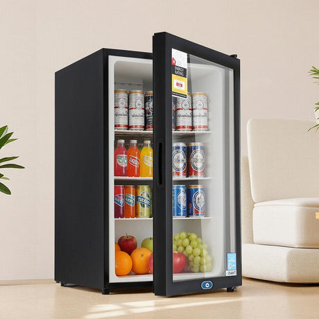 Dimension diagram of the 105 L glass door bar fridge