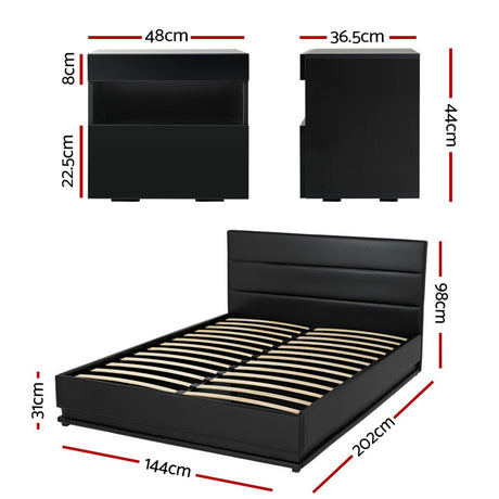 Montalcino Double Bed Frame with Bedside Table, Black