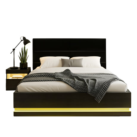Montalcino Double Bed Frame with Bedside Table, Black