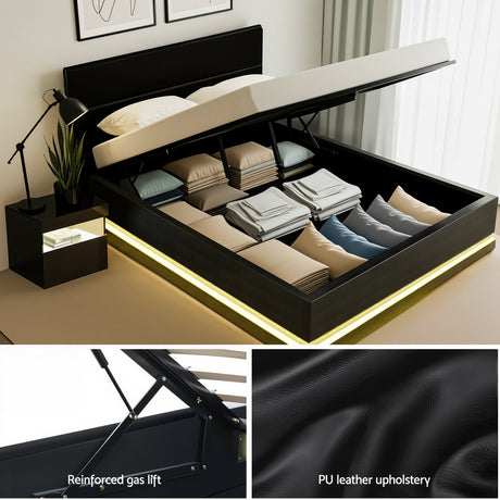 Montalcino Double Bed Frame with Bedside Table, Black