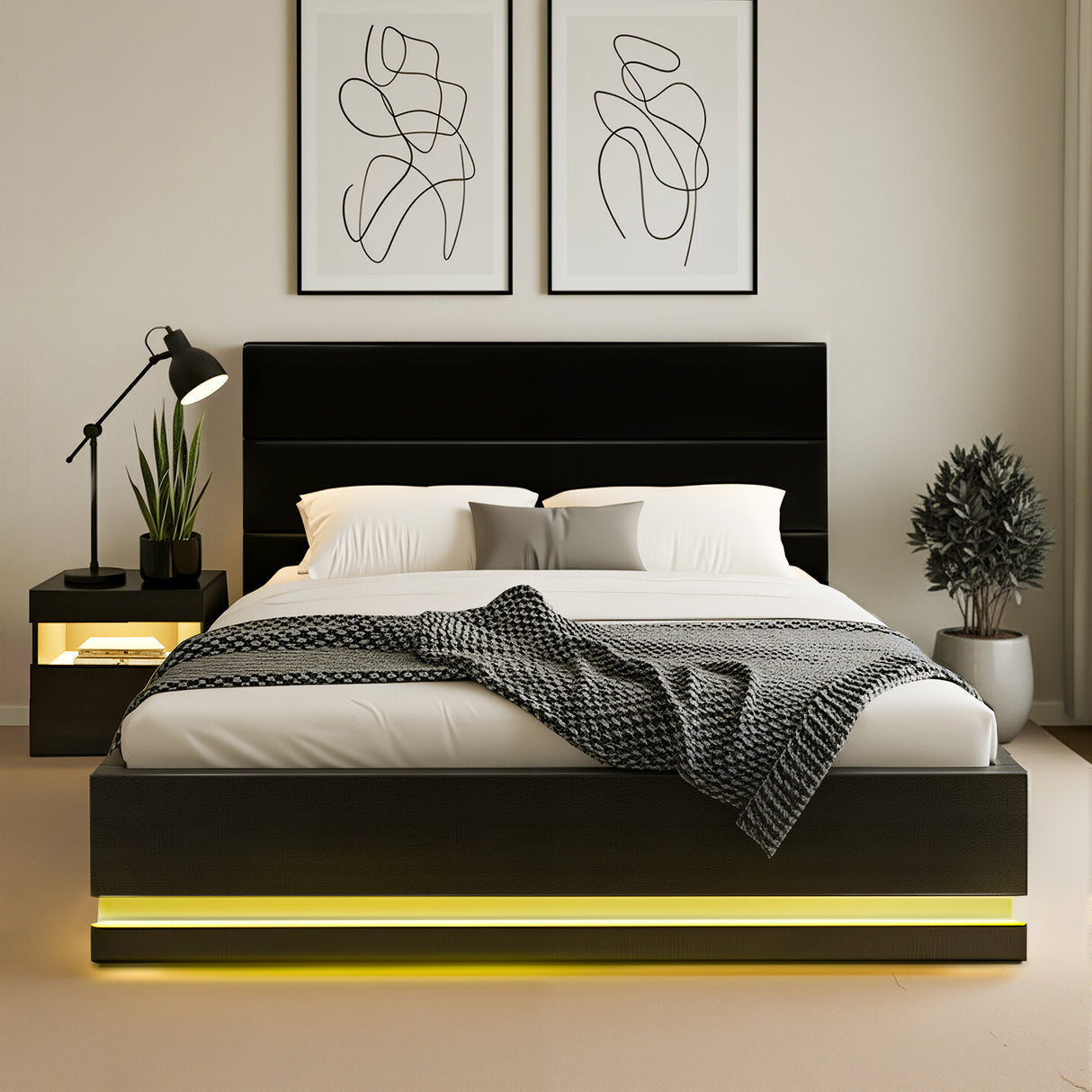 Montalcino Double Bed Frame with Bedside Table, Black