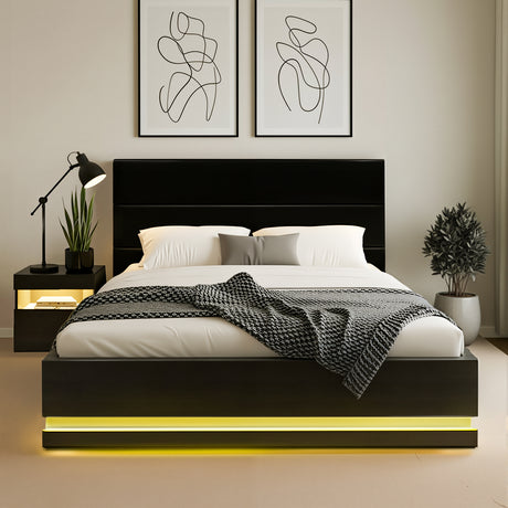 Montalcino Double Bed Frame with Bedside Table, Black