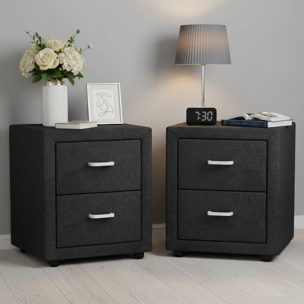 Wyrallah Upholstered Bedside Table, Charcoal 2pcs