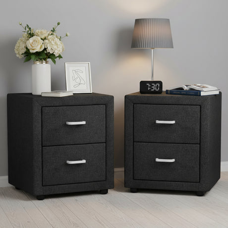 Wyrallah Upholstered Bedside Table, Charcoal 2pcs