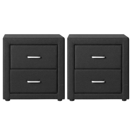 Wyrallah Upholstered Bedside Table, Charcoal 2pcs