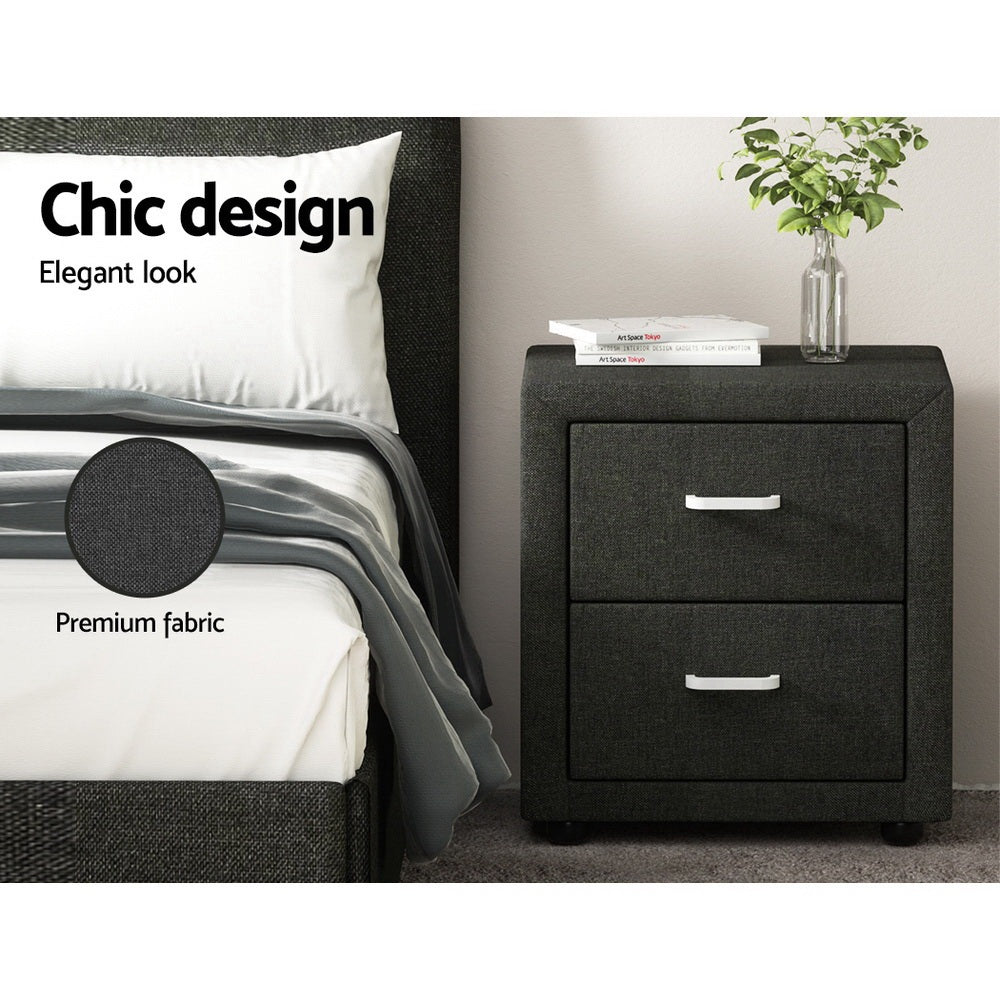 Wyrallah Upholstered Bedside Table, Charcoal 2pcs