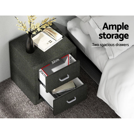 Wyrallah Upholstered Bedside Table, Charcoal 2pcs