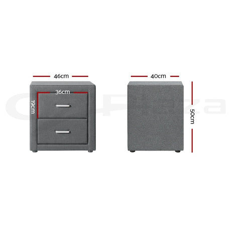 Wyrallah Upholstered Bedside Table, Grey 2pcs