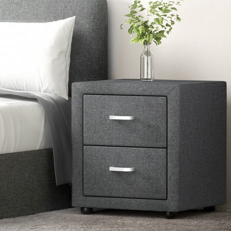 Wyrallah Upholstered Bedside Table, Grey 2pcs
