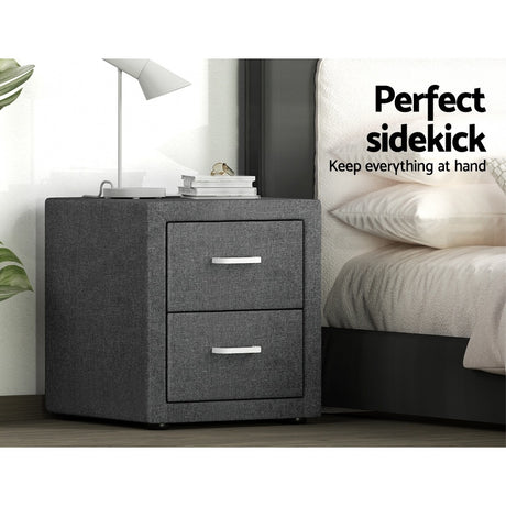 Wyrallah Upholstered Bedside Table, Grey 2pcs