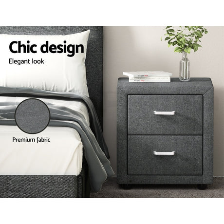 Wyrallah Upholstered Bedside Table, Grey 2pcs