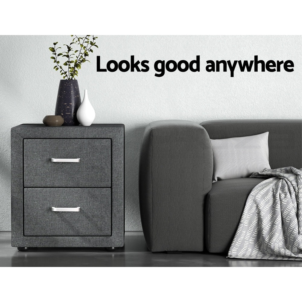 Wyrallah Upholstered Bedside Table, Grey 2pcs