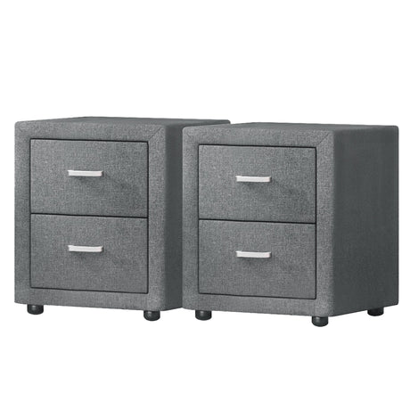Wyrallah Upholstered Bedside Table, Grey 2pcs