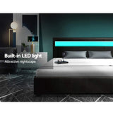Artiss COLE double black LED gas lift bed frame styled in bedroom — Allure Home Collections