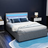 Artiss COLE double grey LED bed frame lighting close-up — Allure Home Collections