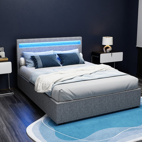 Artiss COLE double grey LED bed frame lighting close-up — Allure Home Collections