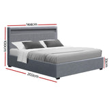 Artiss COLE grey gas lift double bed frame open showing hidden storage — Allure Home Collections