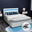 Artiss COLE double gas lift LED bed frame in white PVC leather — full front view — Allure Home Collections