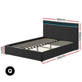 Artiss COLE black LED bed frame LED lighting headboard detail — Allure Home Collections