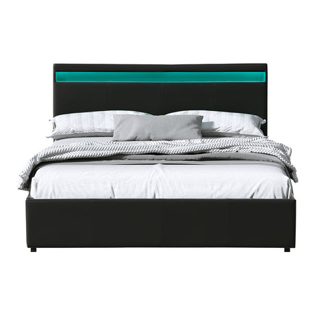 Artiss COLE gas lift bed frame open showing hidden storage — Allure Home Collections