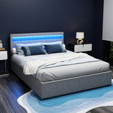 Artiss COLE grey LED bed frame lighting close-up — Allure Home Collections