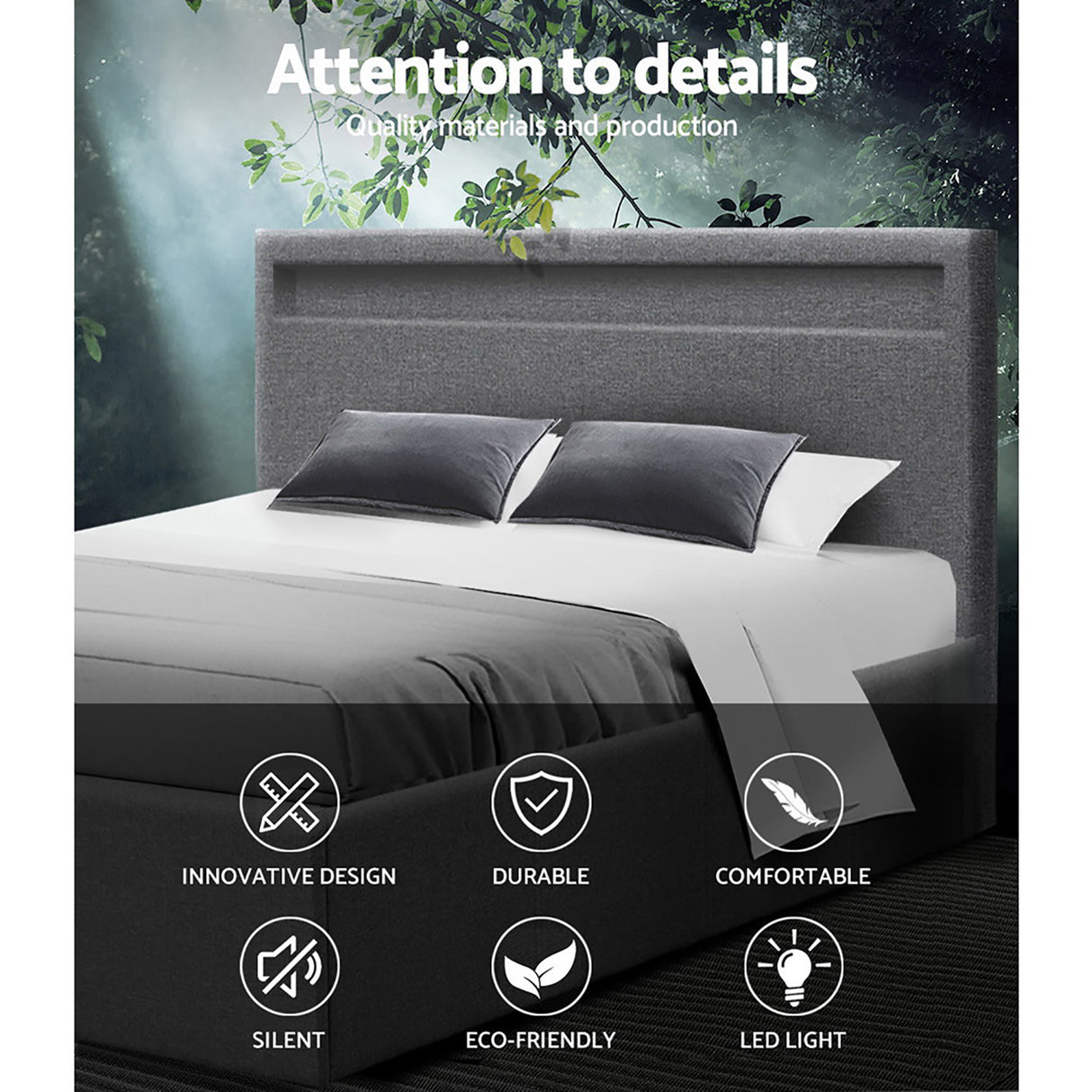 Artiss COLE grey faux linen headboard close-up — Allure Home Collections