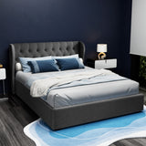 Artiss ISSA charcoal tufted faux linen headboard close-up — Allure Home Collections
