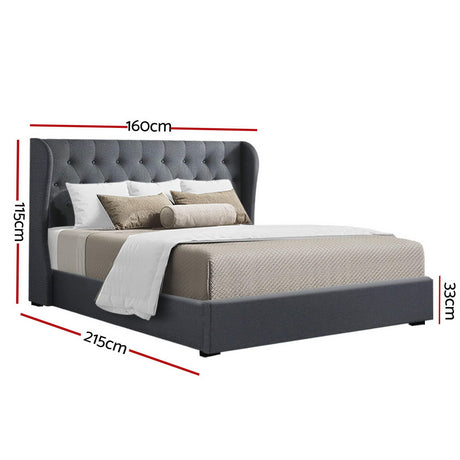 Artiss ISSA charcoal gas lift bed frame open showing hidden storage — Allure Home Collections