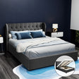 Artiss ISSA queen gas lift bed frame in charcoal faux linen with tufted headboard — Allure Home Collections
