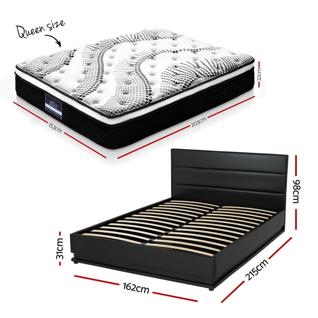 Montalcino Queen Bed Frame with Mattress, Black