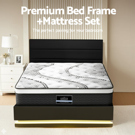 Montalcino Queen Bed Frame with Mattress, Black