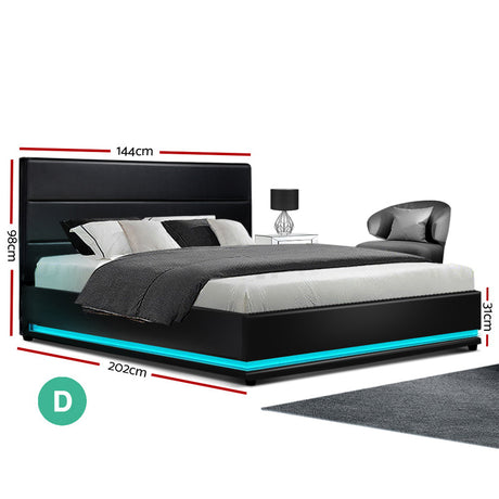 Artiss LUMI double LED bed frame lighting strip showing 16 colour modes — Allure Home Collections