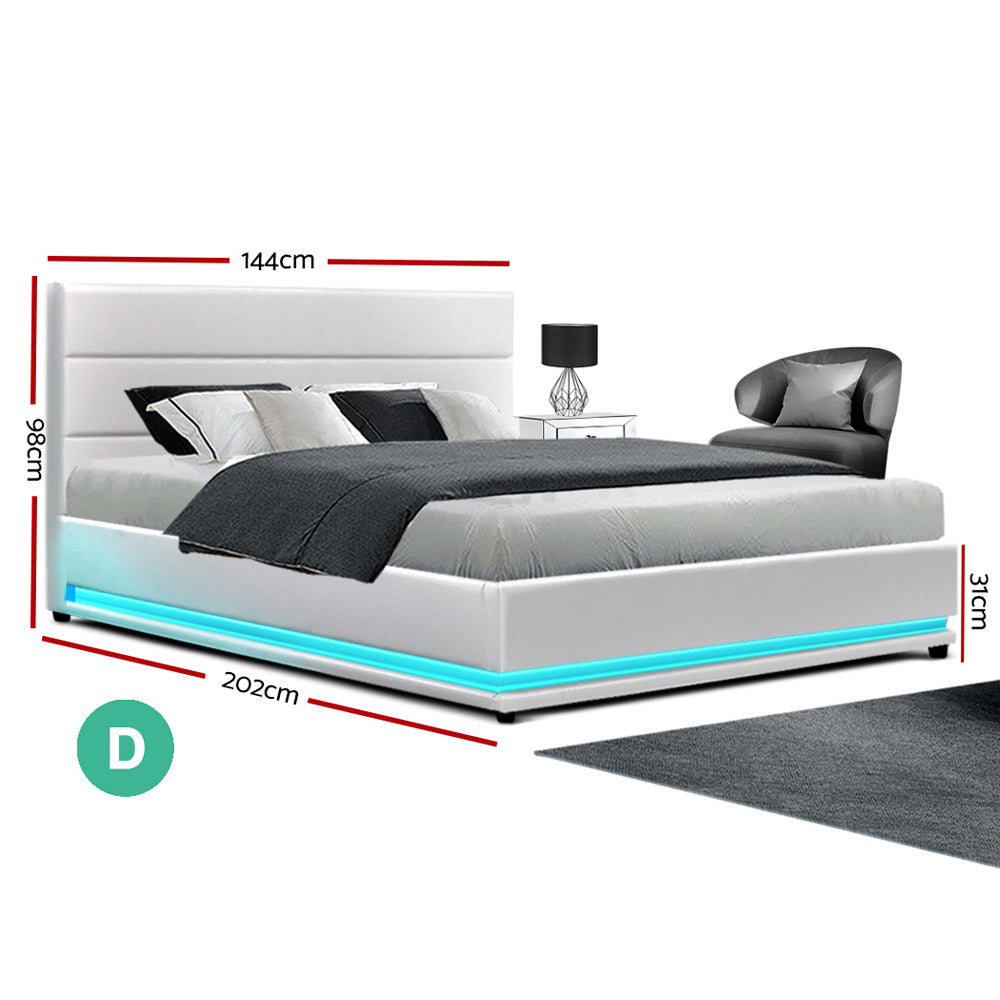 Artiss LUMI double white LED bed frame lighting detail — Allure Home Collections
