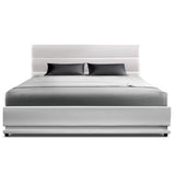 Artiss LUMI white gas lift double bed frame open showing hidden storage — Allure Home Collections
